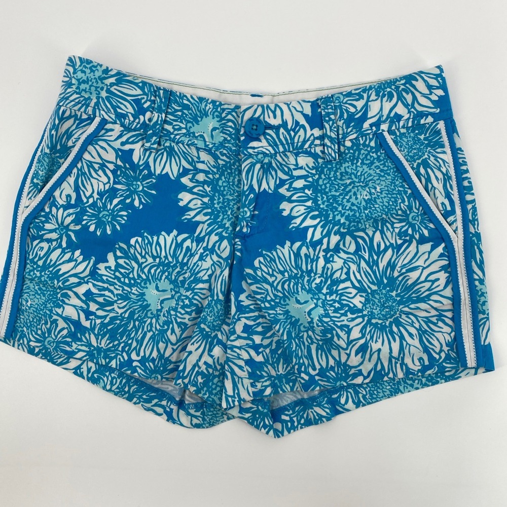 Lilly Pulitzer Callahan Shorts Womens 2 Blue Floral Sunflower Summer Coastal